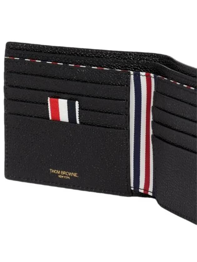 Pebble Grain Leather Debossed 4 Bar Billfold Half Wallet Black - THOM BROWNE - BALAAN 6