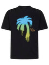 Palm Tree Printed Crewneck Classic Cotton Short Sleeve T-Shirt Black - PALM ANGELS - BALAAN 1