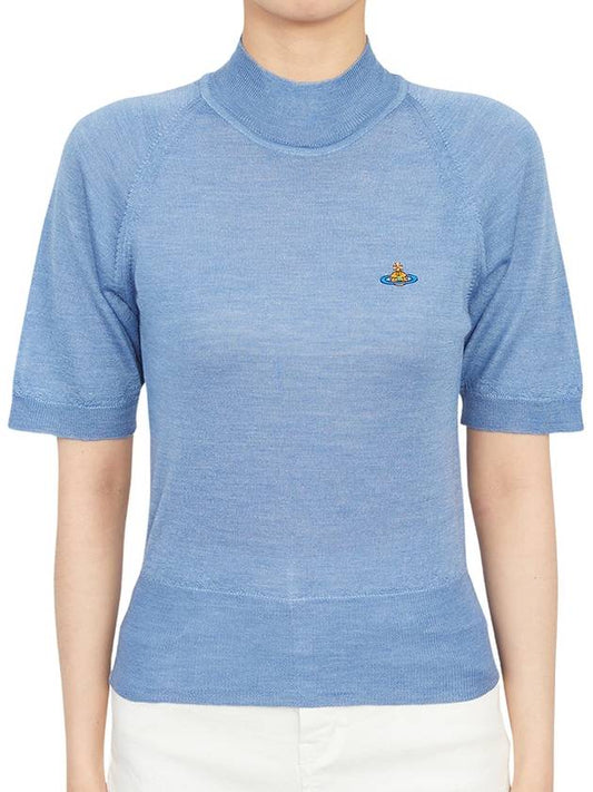 Women's ORB Logo Mock Neck Short Sleeve Knit Top Indigo Blue - VIVIENNE WESTWOOD - BALAAN.