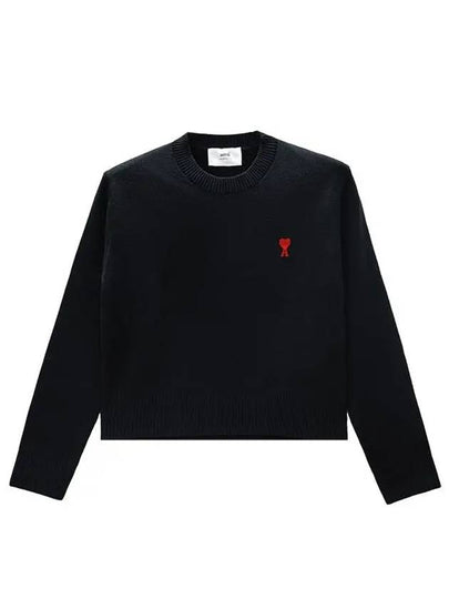 Heart Logo Wool Knit Top Black - AMI - BALAAN 2