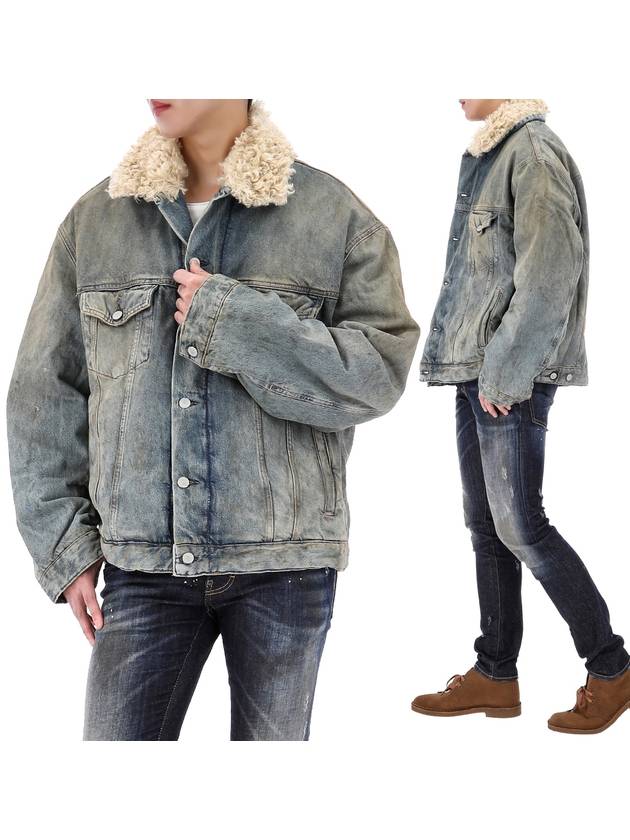 Fur Trim Oversized Fit Denim Jacket Mid Blue - ACNE STUDIOS - BALAAN 2