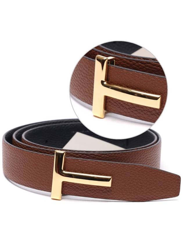 T Logo Reversible Leather Belt Black Tan - TOM FORD - BALAAN 3