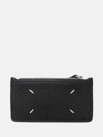 Pebble Leather Stitch Logo Zipper Card Wallet Black - MAISON MARGIELA - BALAAN 2