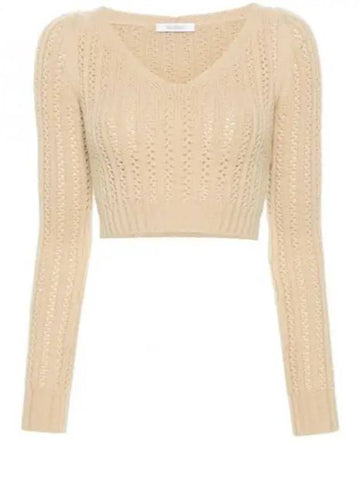 Ifrem Wool Cashmere Crop Knit Top Beige - MAX MARA - BALAAN 1