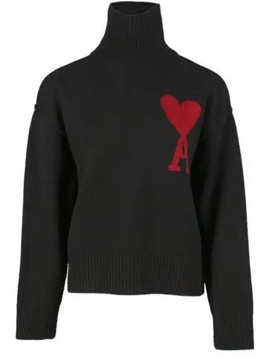 Intarsia Heart Logo Turtleneck Black - AMI - BALAAN 2