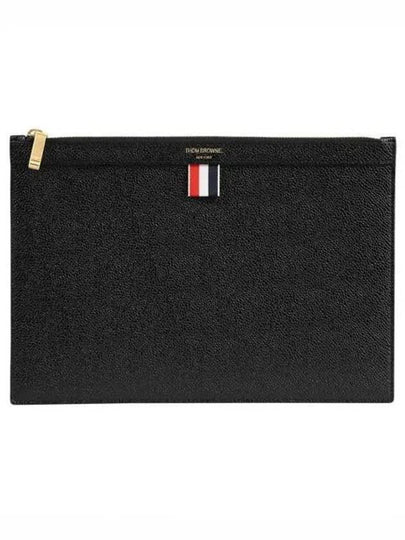 Pebble Grain Three Stripes Zipper Small Clutch Bag Black - THOM BROWNE - BALAAN 2