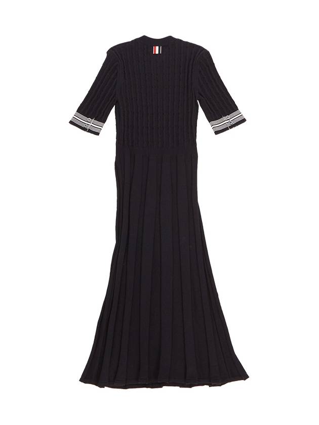 Cotton Pleated Cricket Striped Cable Midi Dress Navy - THOM BROWNE - BALAAN 3