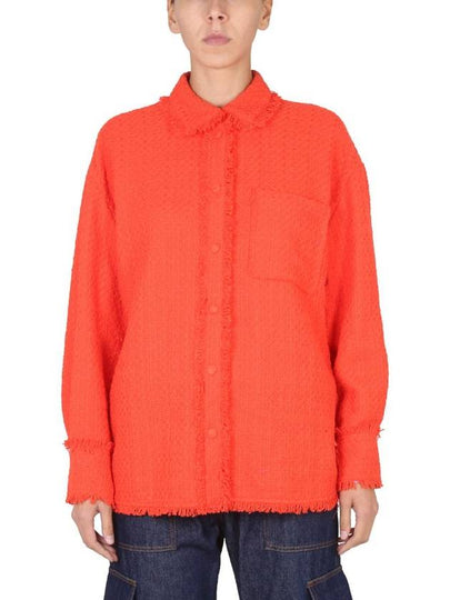 Women's Fringe Tweed Long Sleeve Shirt Orange - MSGM - BALAAN 2