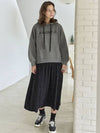 Pleated Mix Long Hooded Dress Dark Gray - AVANT-G - BALAAN 5