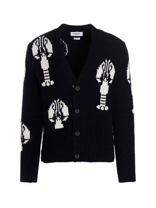 Lobster Chunky Cashmere V-Neck Cardigan Navy - THOM BROWNE - BALAAN 2
