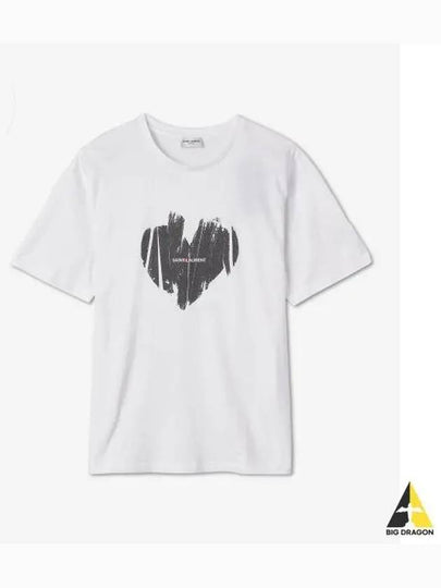 Heart Print Short Sleeve T-Shirt White - SAINT LAURENT - BALAAN 2