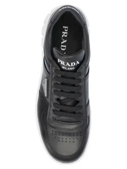 Triangle Logo Leather Low Top Sneakers Black - PRADA - BALAAN 2