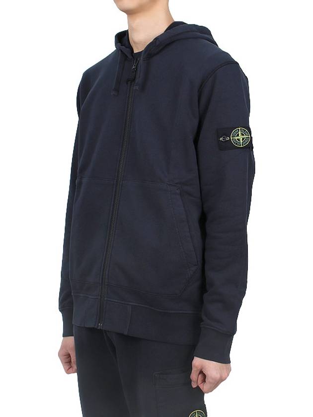 Garment Dyed Cotton Fleece Full Zip Hooded Jacket Navy - STONE ISLAND - BALAAN 5