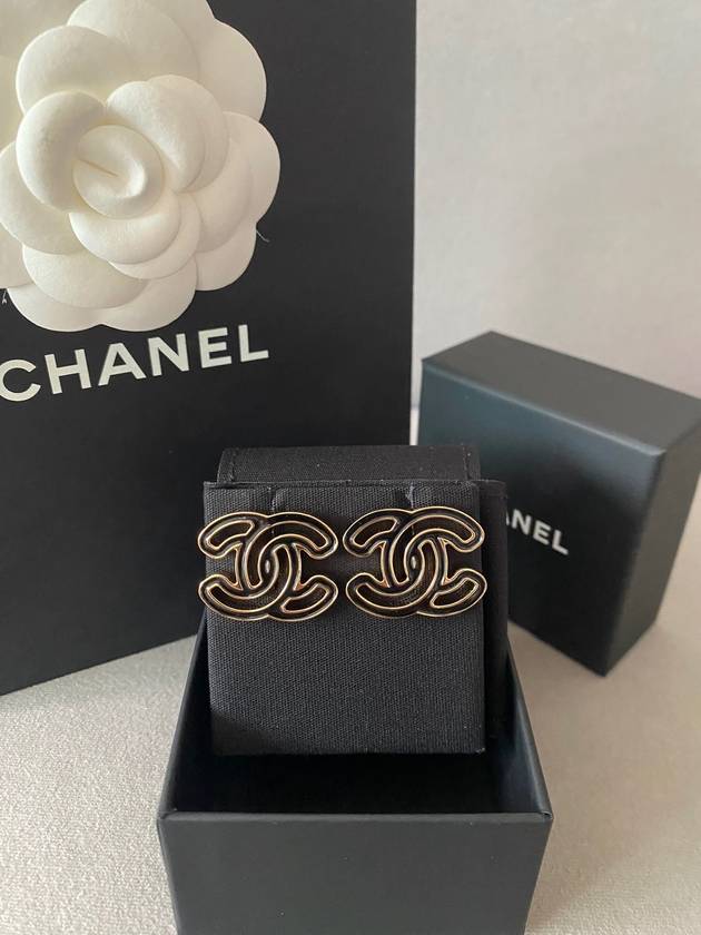 CC Logo EarringsBlack Gold Earrings ABD873 - CHANEL - BALAAN 1