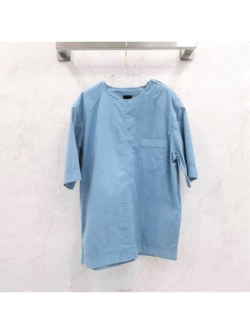 Lux You 50 Light blue zipper cut poplin short sleeve t shirt - JUUN.J - BALAAN 1