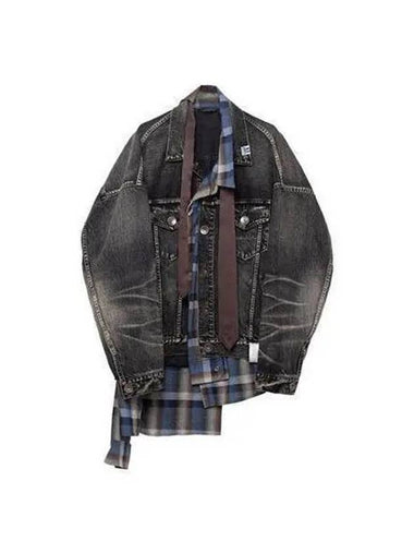 Yasuhiro Mihara Mix Layered Denim Jacket Black Indigo A10BL023 - MAISON MIHARA YASUHIRO - BALAAN 1