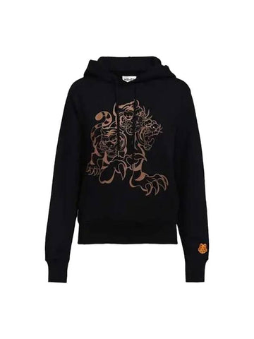 tiger print hooded top black - KENZO - BALAAN.