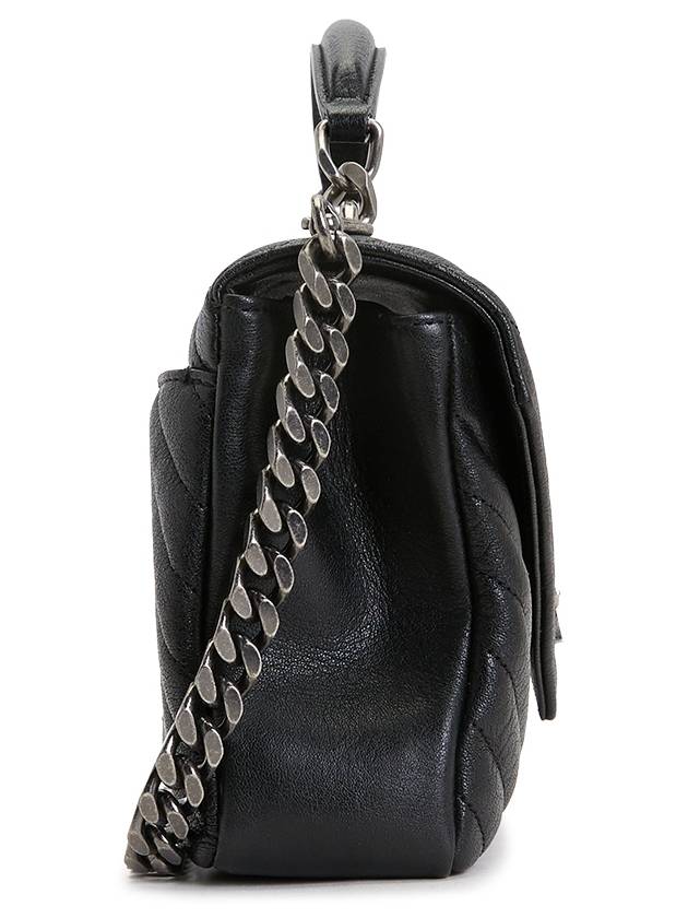 Silver Monogram College Medium Chain Crossbody Bag in Matelasse Leather Black - SAINT LAURENT - BALAAN 4