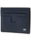 Gold TF Logo Leather Card Wallet Navy - TOM FORD - BALAAN.