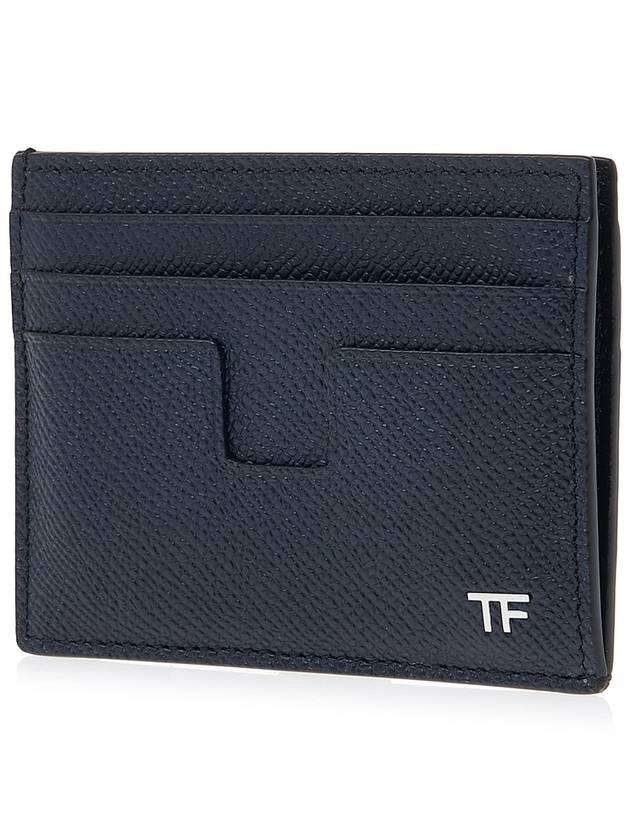 Gold TF Logo Leather Card Wallet Navy - TOM FORD - BALAAN.