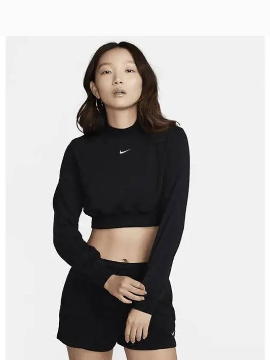 Sportswear Chill Terry Women s Crew Neck Crop French Top Black FN2477 010 700067 - NIKE - BALAAN 1