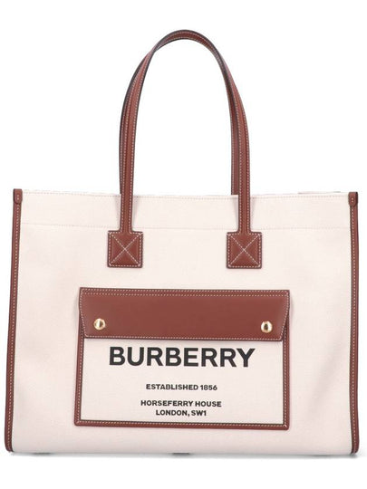 Medium Two-Tone Canvas and Leather Freya Tote Bag Natural Tan - BURBERRY - BALAAN 2