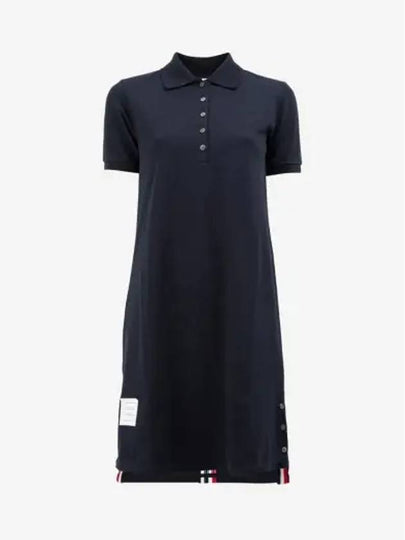 Classic Cotton Pique Center Back Stripe A-Line Short Sleeve Polo Short Dress Navy - THOM BROWNE - BALAAN 2