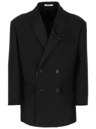 floral detail button blazer jacket black - VALENTINO - BALAAN 2