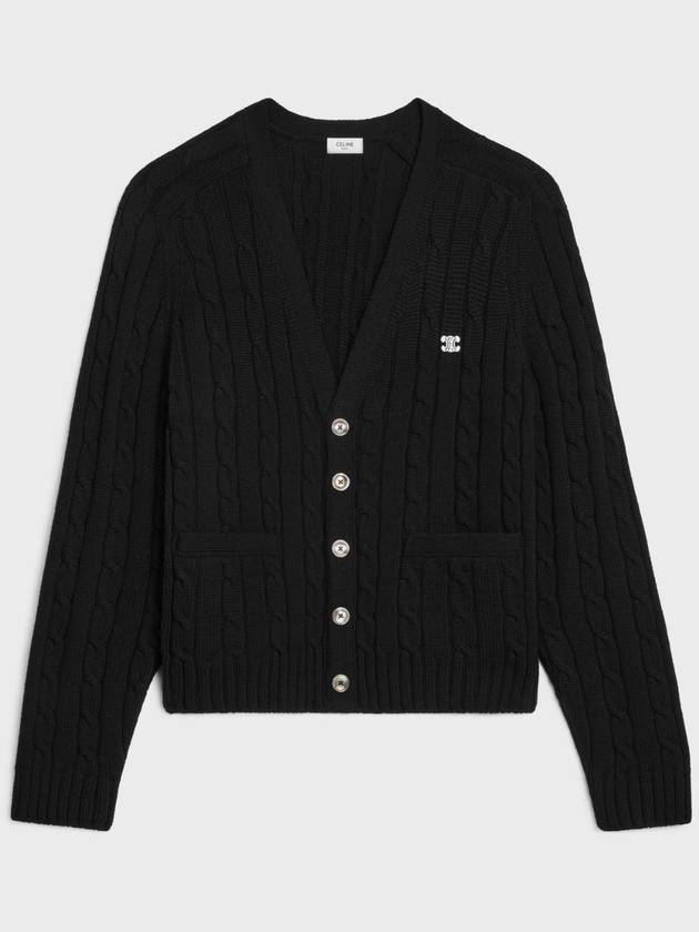 Triomphe Embroidered Cable Knit Cashmere Cardigan Black - CELINE - BALAAN 2