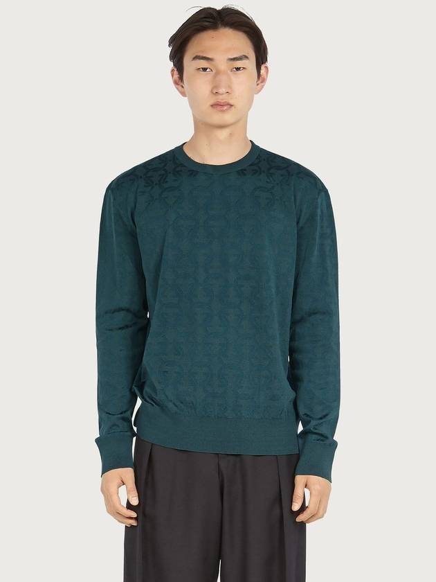 Jacquard Gancini Knit Top Blue - SALVATORE FERRAGAMO - BALAAN 3