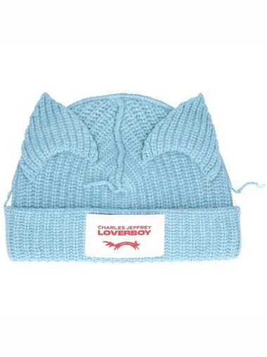 Charles Jeffrey Loverboy Ribbed Knit Chunky Ear Wool Beanie Blue - CHARLES JEFFREY LOVERBOY - BALAAN 1