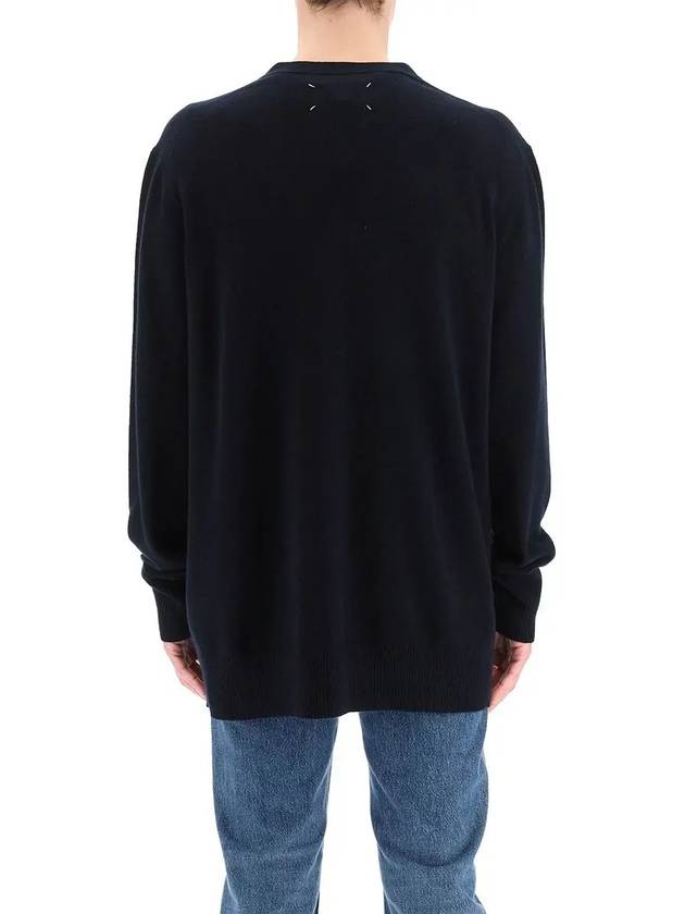 Signature Stitch V-neck Wool Cardigan Navy - MAISON MARGIELA - BALAAN 5