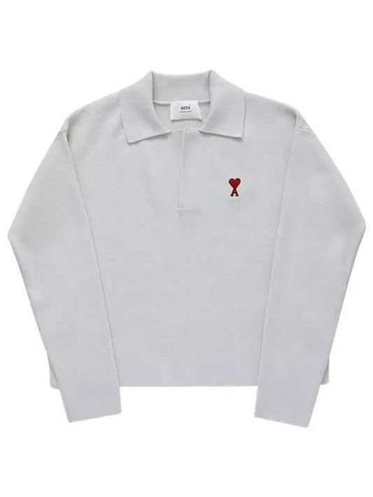 Small Heart Long Sleeve Polo Shirt White - AMI - BALAAN 2