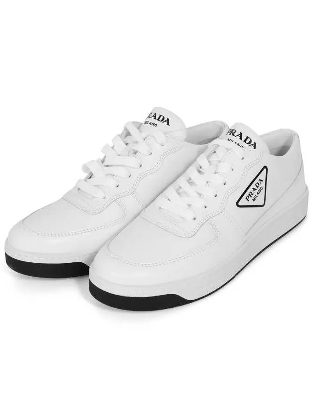 Women's Triangle Logo Leather Low Top Sneakers White - PRADA - BALAAN 4