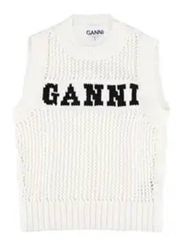 Women's Logo Cotton Rope Crop Knit Vest White - GANNI - BALAAN 1