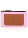 Saffiano Two-Tone Zipper Card Wallet Pink Brown - MARNI - BALAAN 1