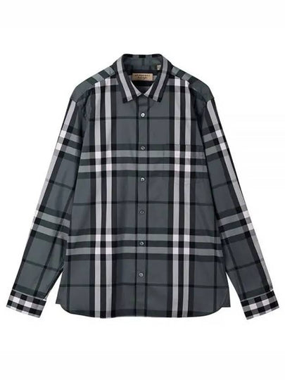 Checked Stretch Cotton Blend Long Sleeve Shirt Gray - BURBERRY - BALAAN 2