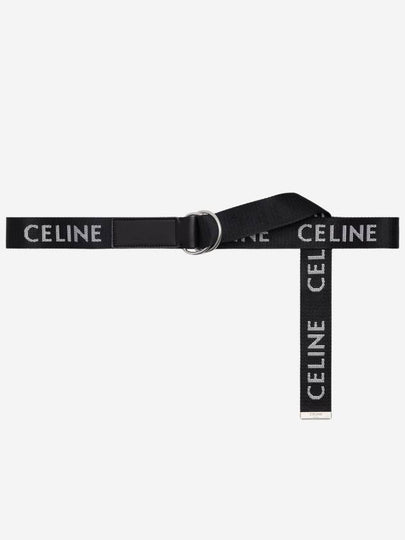 Medium Double Ring Jacquard Leather Belt Black - CELINE - BALAAN 2