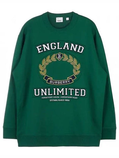 Women's College Graphic Oversized Cotton Sweatshirt Deep Fine Green - BURBERRY - BALAAN 2