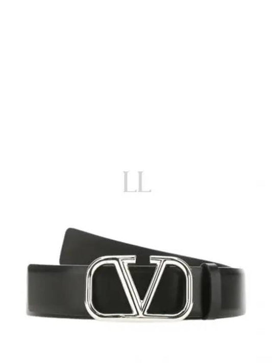 V Logo Signature Calf Leather Belt Black - VALENTINO - BALAAN 2