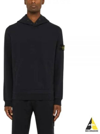 Snap Brushed Cotton Fleece Hoodie Navy - STONE ISLAND - BALAAN 2