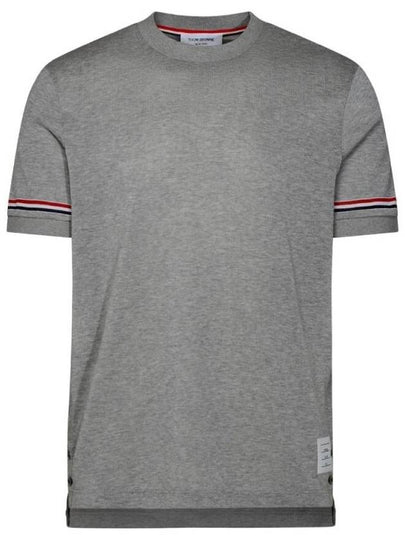 Striped Detail Crew Neck Cotton Short Sleeve T-Shirt Grey - THOM BROWNE - BALAAN 2