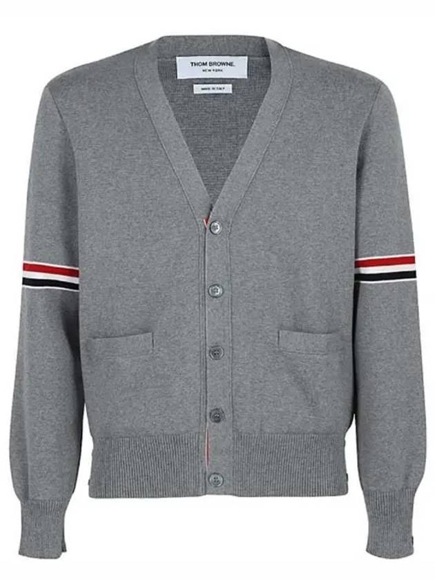 Milano Stitch Sprite Armband Cotton V-neck Cardigan Light Grey - THOM BROWNE - BALAAN 2