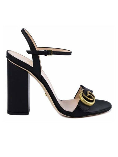 GG Marmont Leather Sandal Heels Black - GUCCI - BALAAN 1