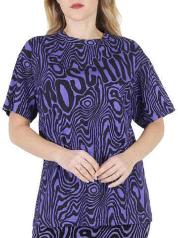 Moschino Purple Oversized Moire Effect Zebra-Print Cotton T-Shirt, Size XX-Small - MOSCHINO - BALAAN 1