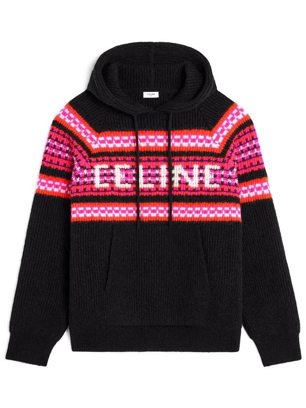 Men's Logo Wool Knit Hoodie Black - CELINE - BALAAN 2