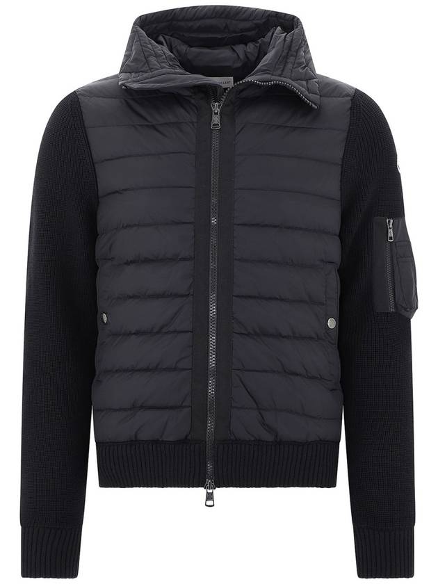 Logo Patch Padded Wool Cardigan Black - MONCLER - BALAAN 2