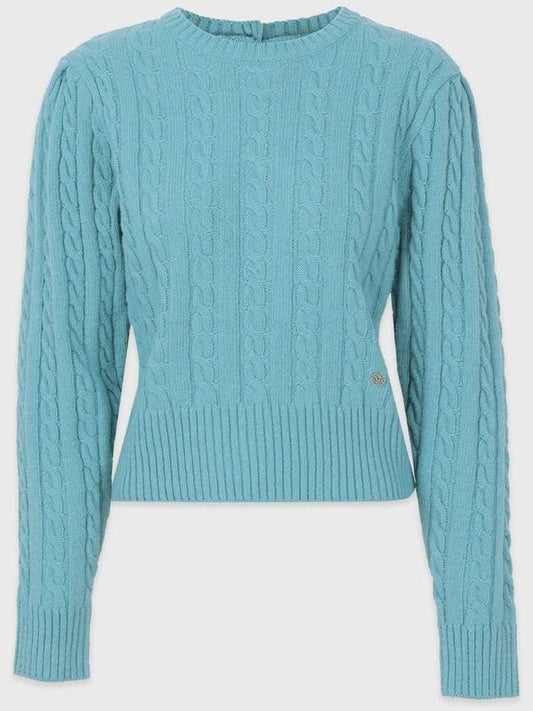 Women's Magnolia Wool Open Back Puff Knit Top Blue Green - MICANE - BALAAN 1