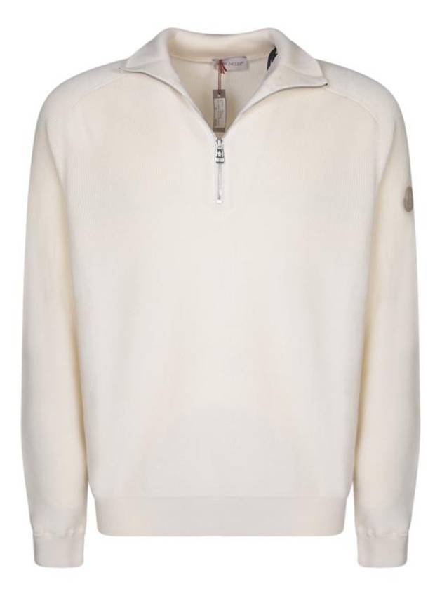 Cotton Cashmere Half Zip Knit Top White - MONCLER - BALAAN 1