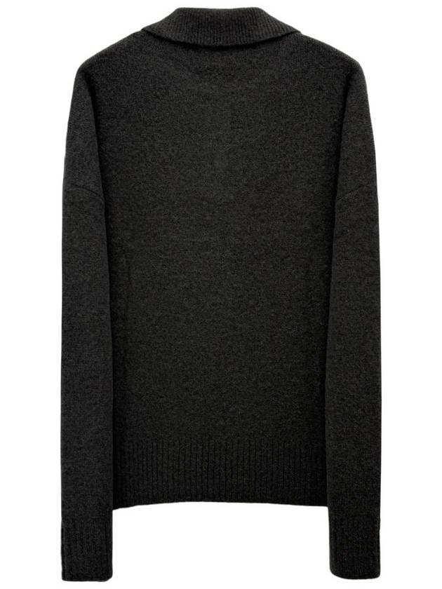 De Coeur Intarsia Knit Long Sleeve Polo Shirt Dark Grey - AMI - BALAAN 3